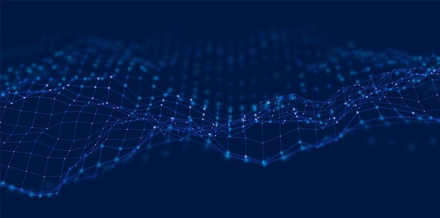 Abstract blue particle background Flow wave with dot landscape Technology vector illustration