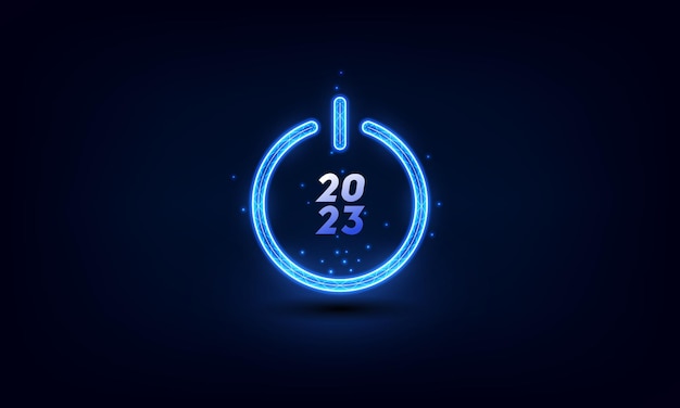 abstract blue power button with number 2023 inside