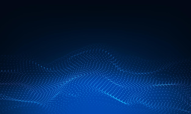 Abstract blue wave particles technology futuristic flow grid landscape digital background vector