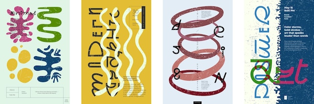 Abstract bold posters simple colorful shapes and modern creative typography curved shapes forms