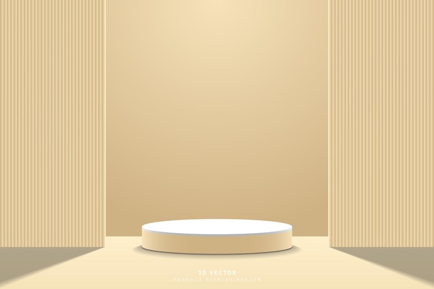 abstract brown white 3d cylinder podium or product display stand with vertical wall geometric shape