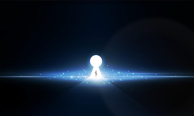 Abstract businessman Key Door open Light technology background Hitech communication concept innovation background vector design