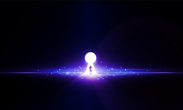 Abstract businessman Key Door open Light technology background Hitech communication concept innovation background vector design
