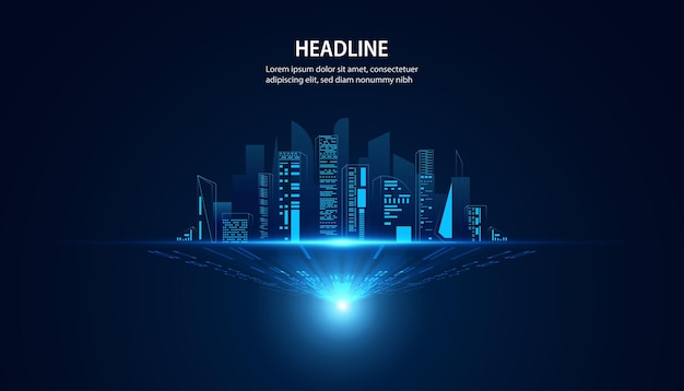 Abstract City and the light shines Modern city concept Smart city on background Futuristic Modern Digital