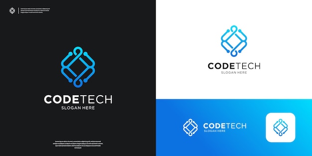 abstract coding logo icon simple tech connection logo design vector