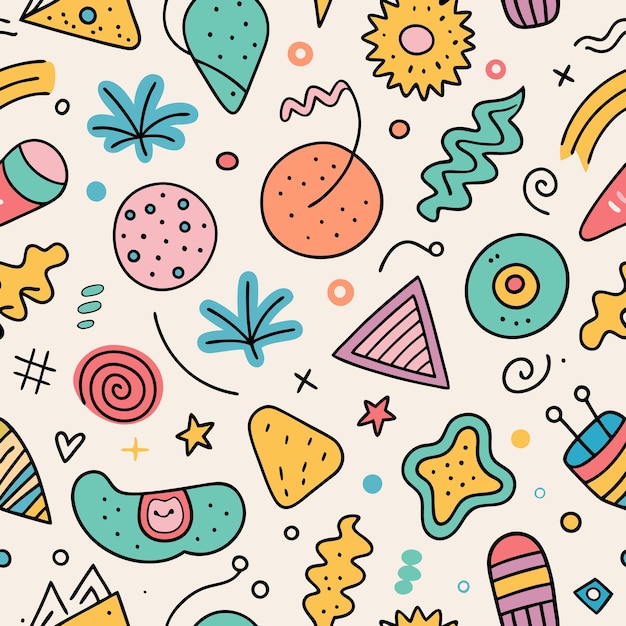 Abstract Colorful Doodle Pattern Seamless Vector