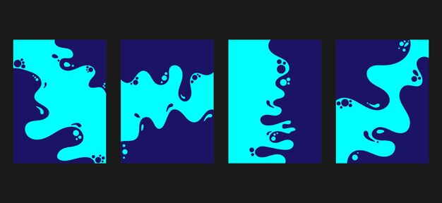 Abstract colorful interior posters set flat illustration of hand drawing liquid shapes Trendy