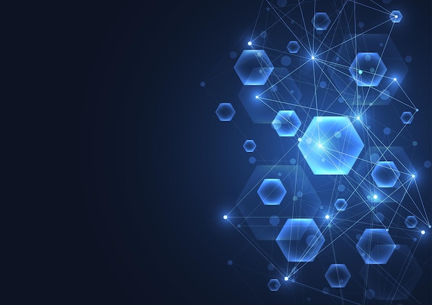 Abstract communication technology blue hexagons background for Network connection concept