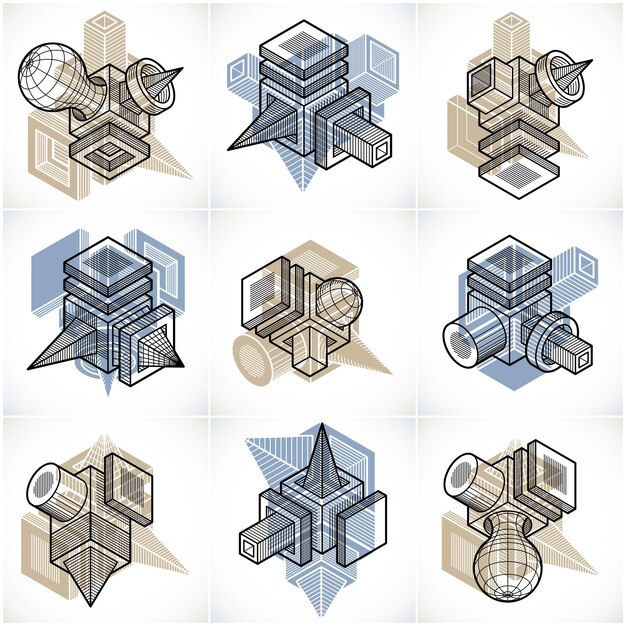 Abstract constructions vector set, dimensional designs collection.