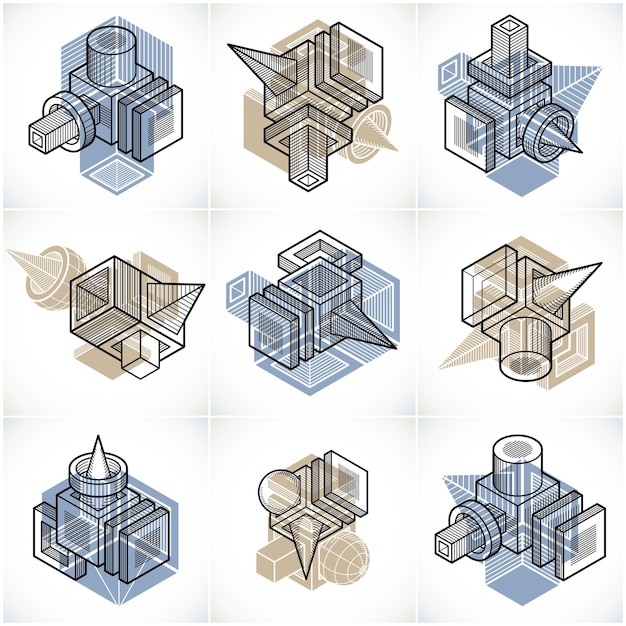 Abstract constructions vector set, dimensional designs collection.