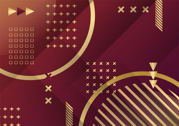 Abstract Dark Background with Geometric Shape and Golden Element Combination. Red and gold background with luxury golden lines