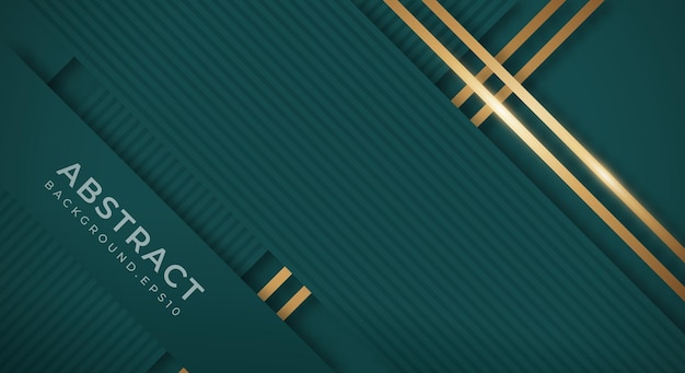 Abstract Dark Green Background with Golden Lines Luxury Strings Geometric Backdrop with Textured