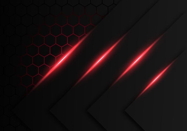Abstract Dark Grey Metallic Overlap Red Light Hexagon Modern Luxury Futuristic Technology Background