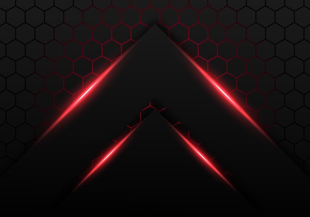 Abstract Dark Grey Metallic Overlap Red Light Hexagon Modern Luxury Futuristic Technology Background