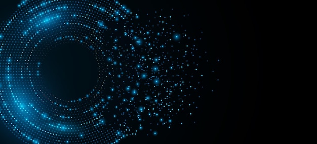 Abstract digital circles of blue glowing dots Information particles in a neural network Big data visualization into cyberspace Futuristic background Vector