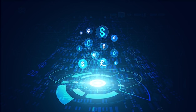 Abstract Digital Hologram DeFi Decentralized Finance Blockchain cryptocurrency and bitcoin