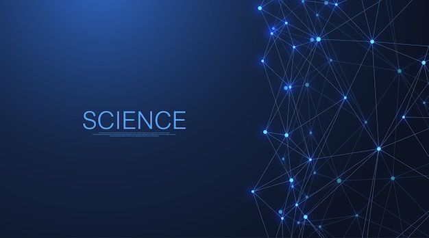 Abstract digital network connection structure on blue background. Artificial intelligence and engineering technology concept. Global network Big Data, Lines plexus, minimal array. Vector illustration.