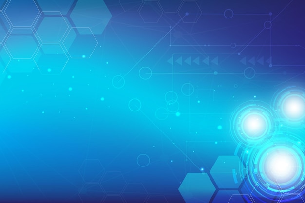 Abstract digital technology with blue gears background vector, hexagon