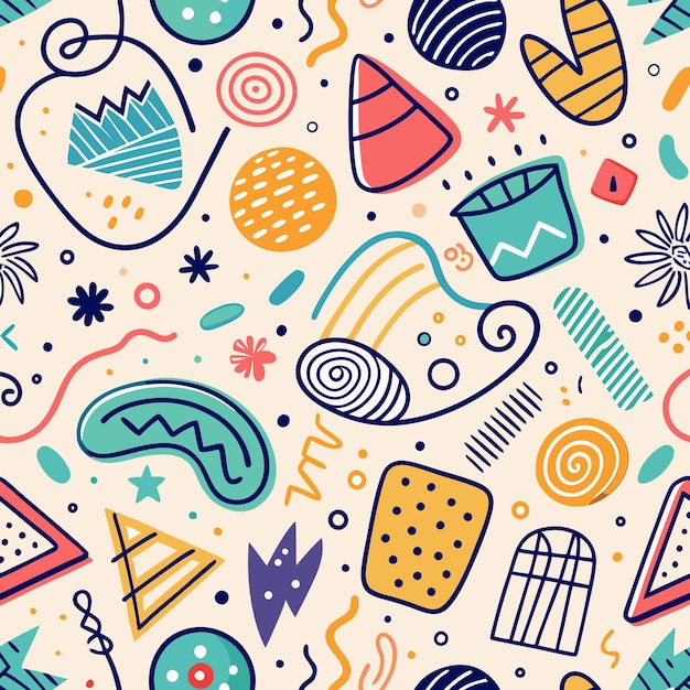 Abstract Doodle Pattern with Geometric Shapes