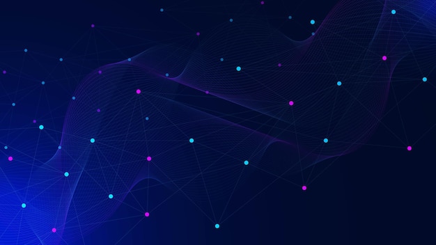 abstract dots and lines color connection with wave flow networking social communication concept