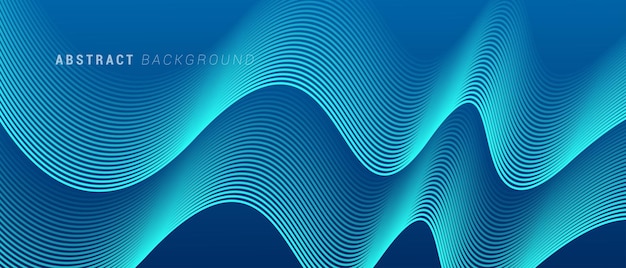 Abstract dynamic background with shining wavy lines gradient blue Future technology concept