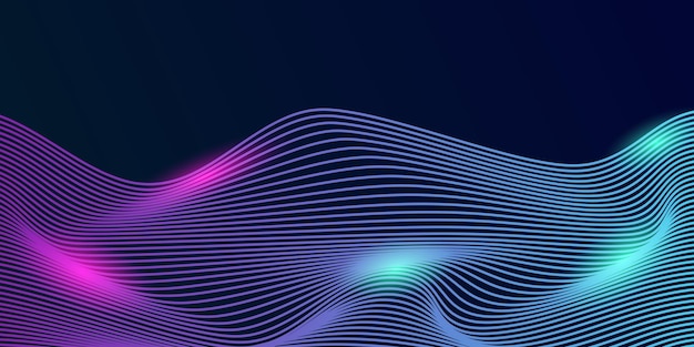 Abstract dynamic line wave on dark blue background Future technology concept