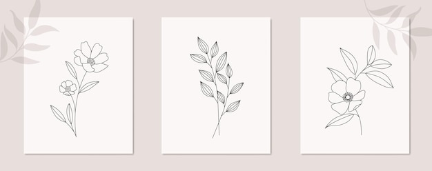 Abstract flowers and leaves line art drawing natural poster wall art canvas