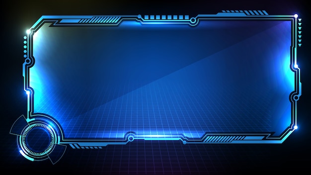 abstract futuristic background of blue glowing technology sci fi frame hud ui