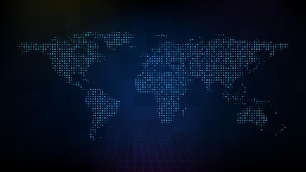 Abstract futuristic technology background of blue digital world map