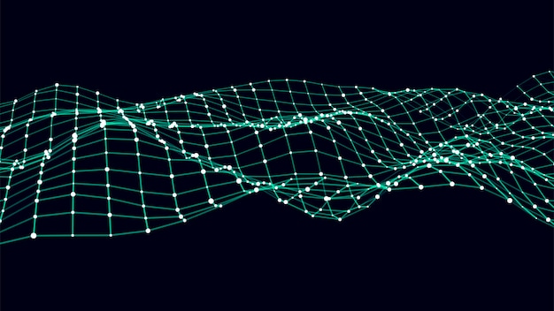 Abstract futuristic wave Flow of particles Big data transfer visualization Vector illustration