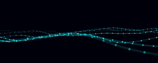 Abstract futuristic wave with moving dots and lines Flow of particles Vector cyber technology illustration