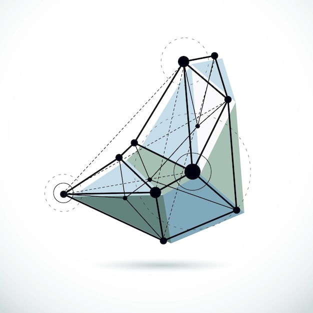 abstract geometric 3d wireframe object, corporate technology vector illustration.