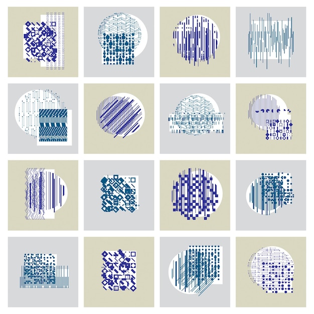 abstract geometric compositions set, vector backgrounds collection.