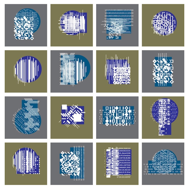 Abstract geometric compositions set, vector backgrounds collection.