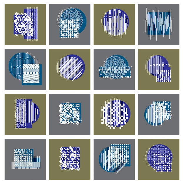 Abstract geometric compositions set, vector backgrounds collection.