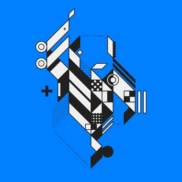 Abstract geometric element on blue background. Style of futurism and constructivism. Useful as prints or posters.