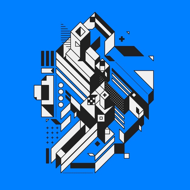 Abstract geometric element on blue background. Style of futurism and constructivism. Useful as prints or posters.