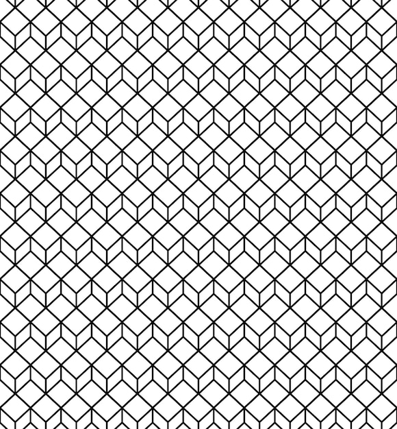 Abstract geometric seamless background cubes vintage black cross lines vector pattern