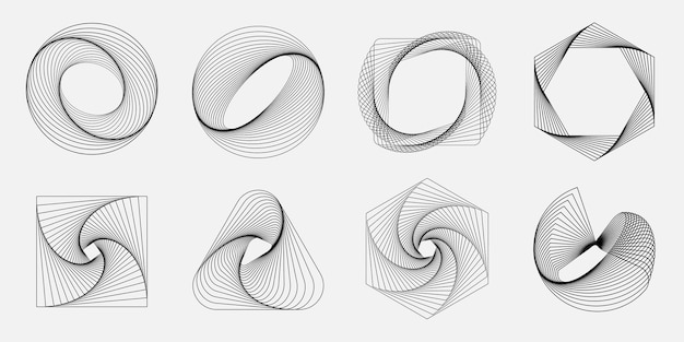 Abstract geometric shapes in black and white Geometric patterns include circles squares and hexagons Abstract design with geometric lines and shapes Geometric elements vector set