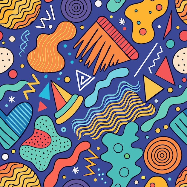 Abstract Geometric Shapes Seamless Pattern with Colorful Elements