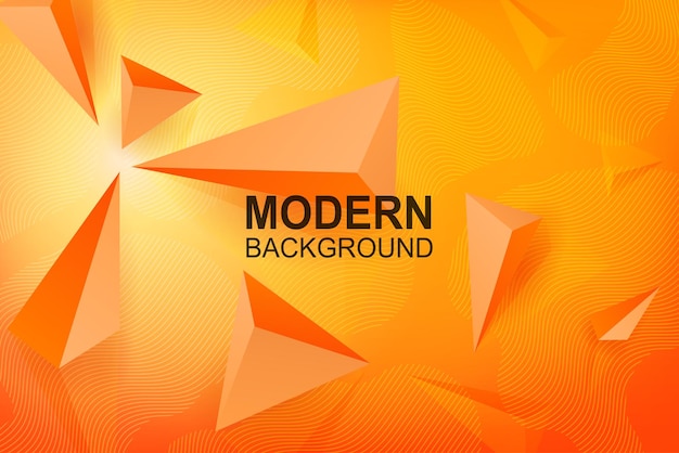 Abstract geometric yellow with orange background triangles with 3D effect thin light wavy stripes