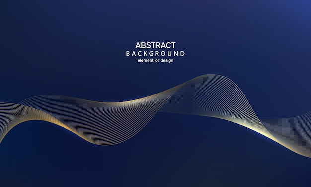 abstract gold wave lines on blue gradient background. element for design poster. stylized shiny wave
