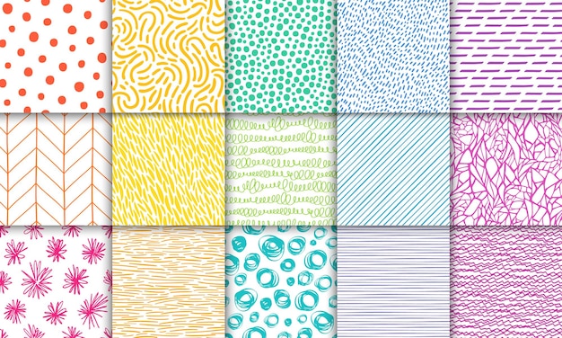 abstract hand drawn geometric simple minimalistic seamless patterns set polka dot stripes waves