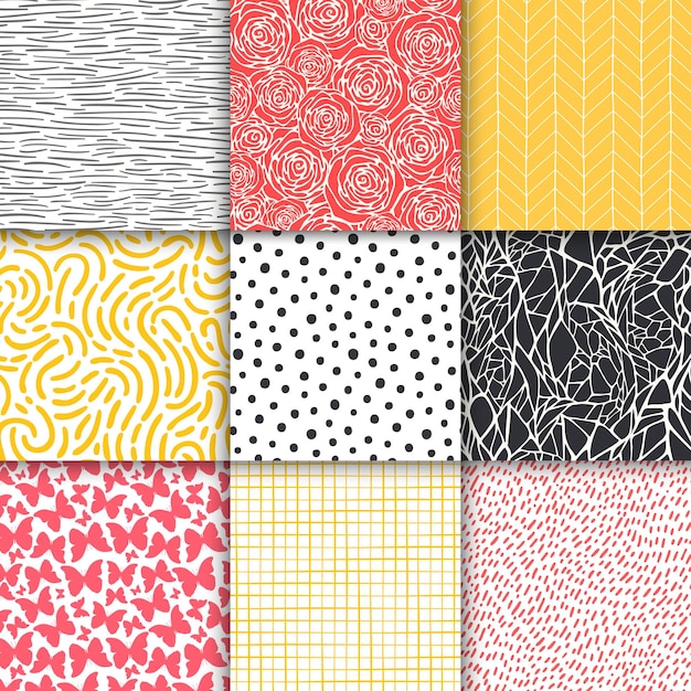 abstract hand drawn geometric simple minimalistic seamless patterns set