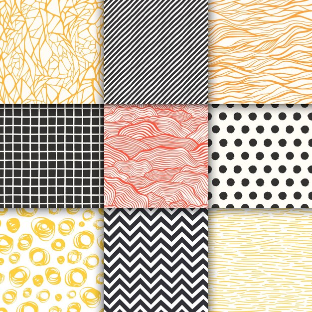 abstract hand drawn geometric simple minimalistic seamless patterns set
