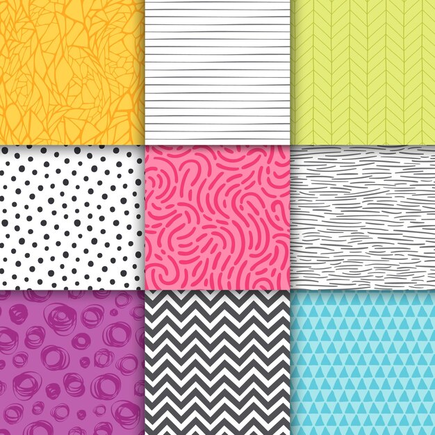 abstract hand drawn geometric simple minimalistic seamless patterns set