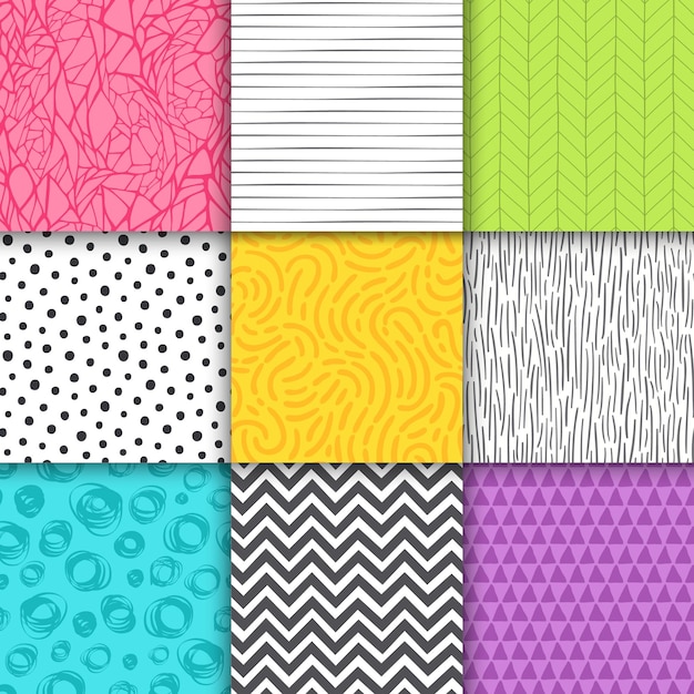 abstract hand drawn geometric simple minimalistic seamless patterns set