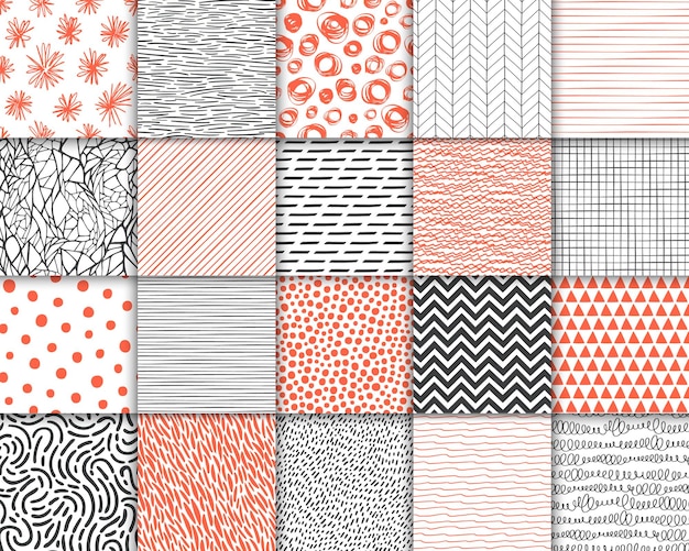 abstract hand drawn geometric simple minimalistic seamless patterns set