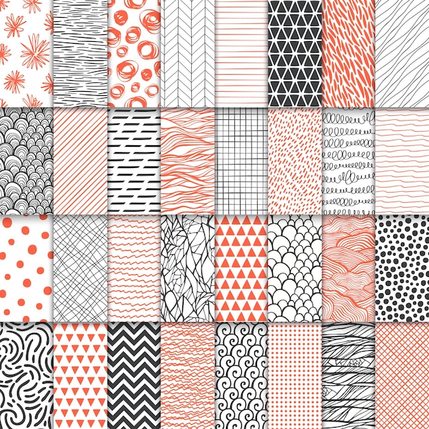 abstract hand drawn geometric simple minimalistic seamless patterns set