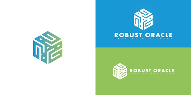 Abstract hexagon initial letter RO or OR in bluegreen color isolated on multiple background colors